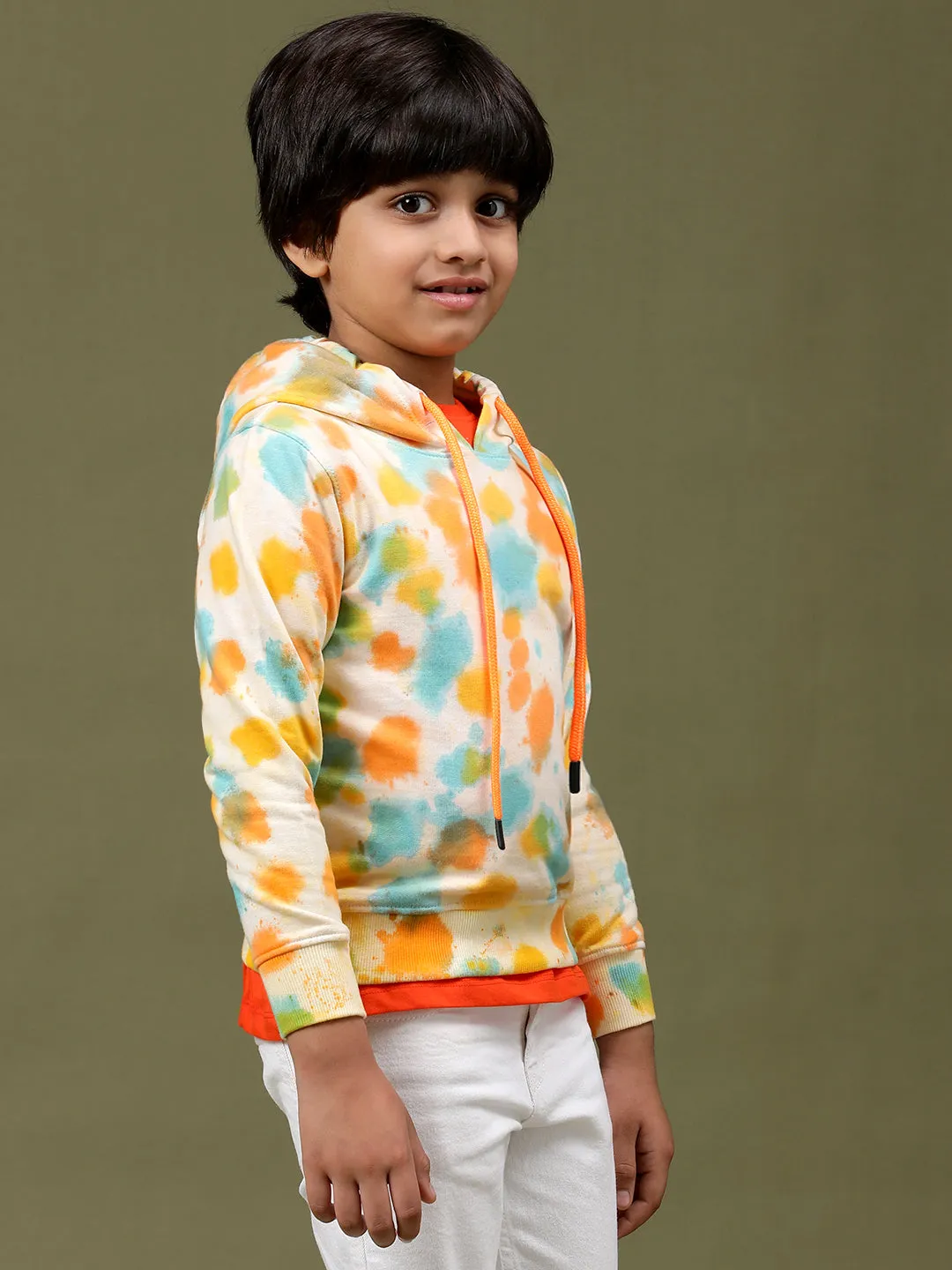 Boys Pestel Yellow Cotton Tie and Dye Sweatshirt