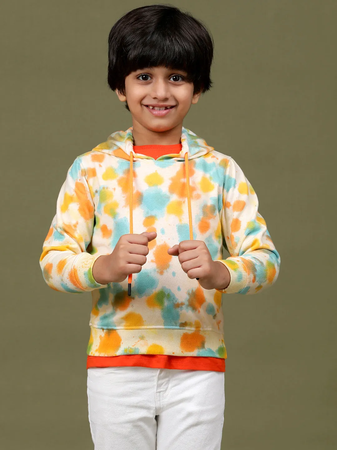 Boys Pestel Yellow Cotton Tie and Dye Sweatshirt