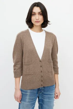 Brown Cashmere Three Quarter Sleeve Cardigan