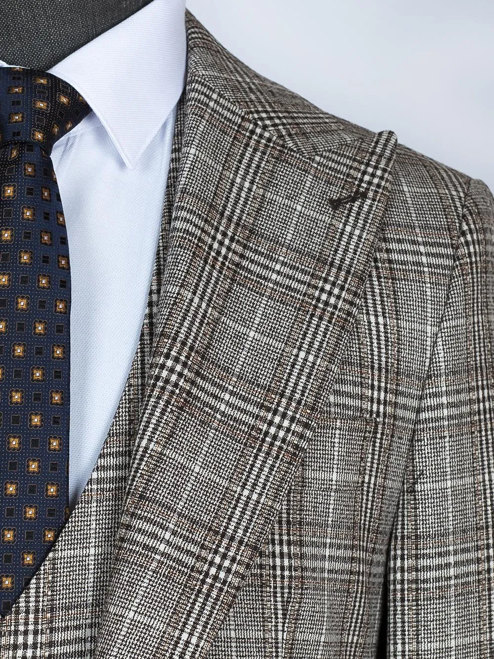 Checked Brown Pure Linen Men Summer Suit