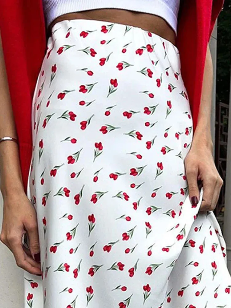 Cherry A-shaped Fish Tail Patchwork Skirt
