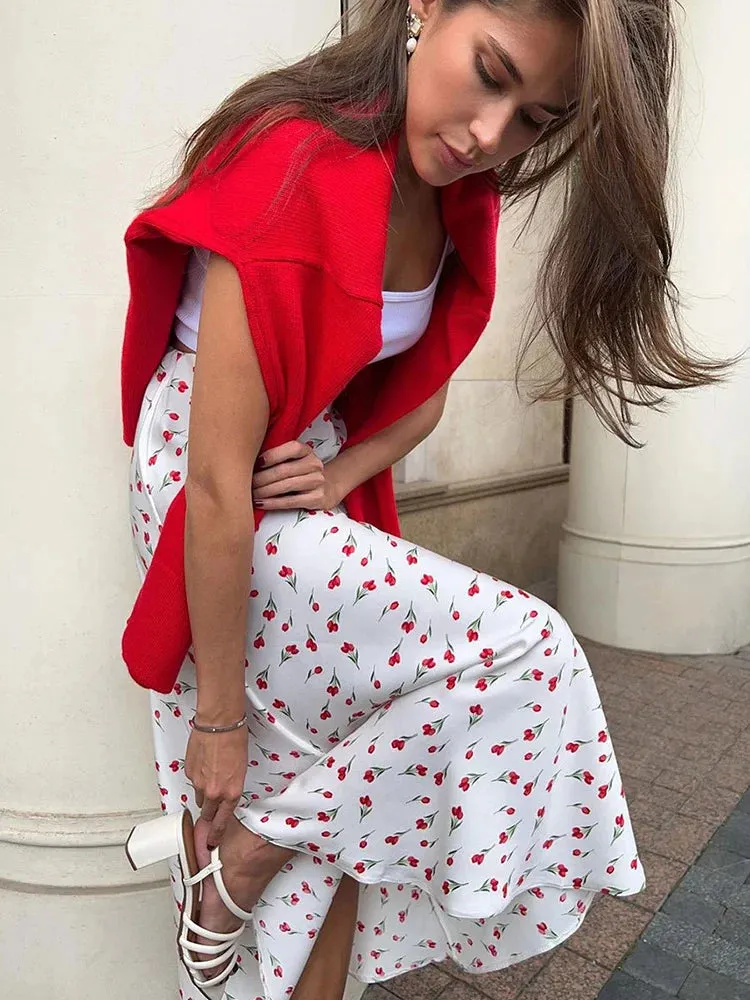 Cherry A-shaped Fish Tail Patchwork Skirt