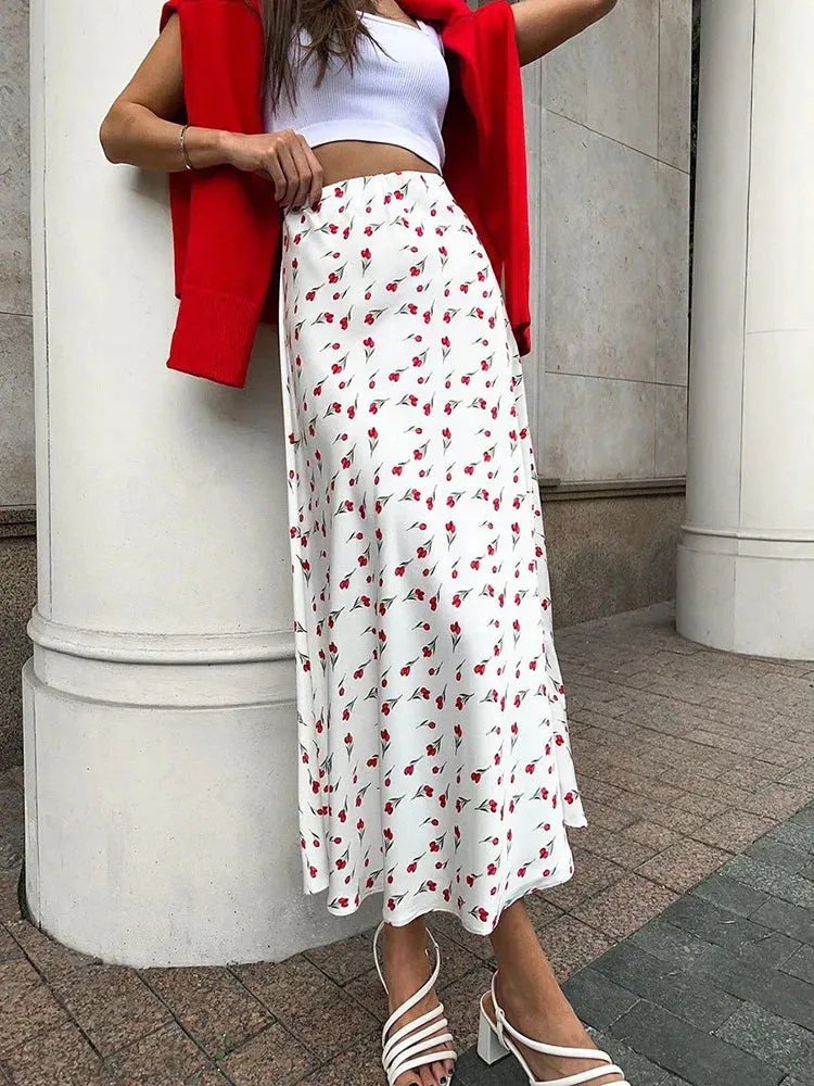 Cherry A-shaped Fish Tail Patchwork Skirt