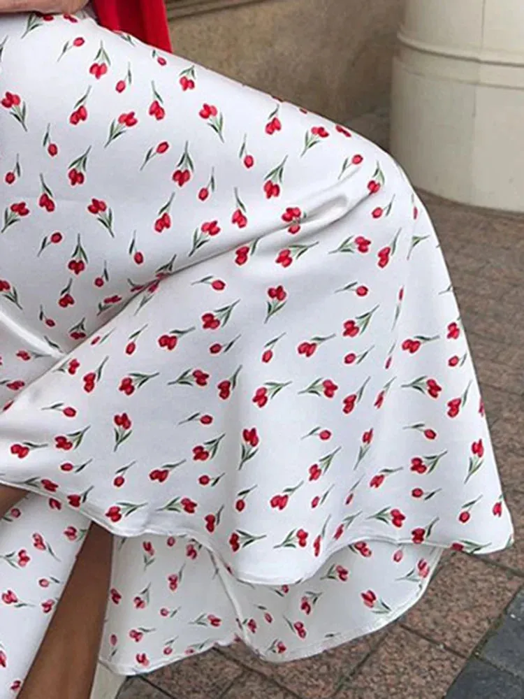 Cherry A-shaped Fish Tail Patchwork Skirt