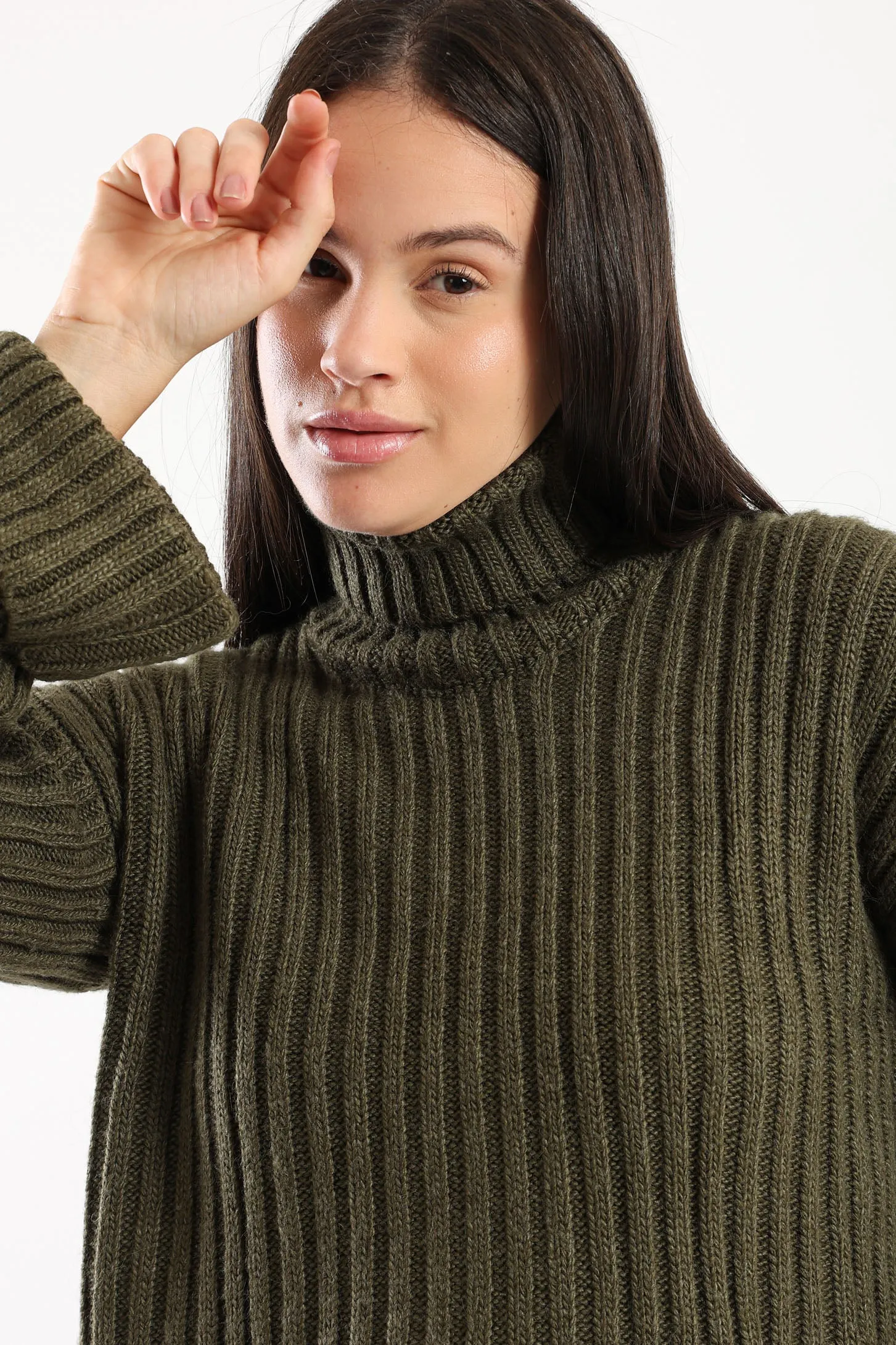 CHUNKY HIGH NECK SWEATER - OLIVE