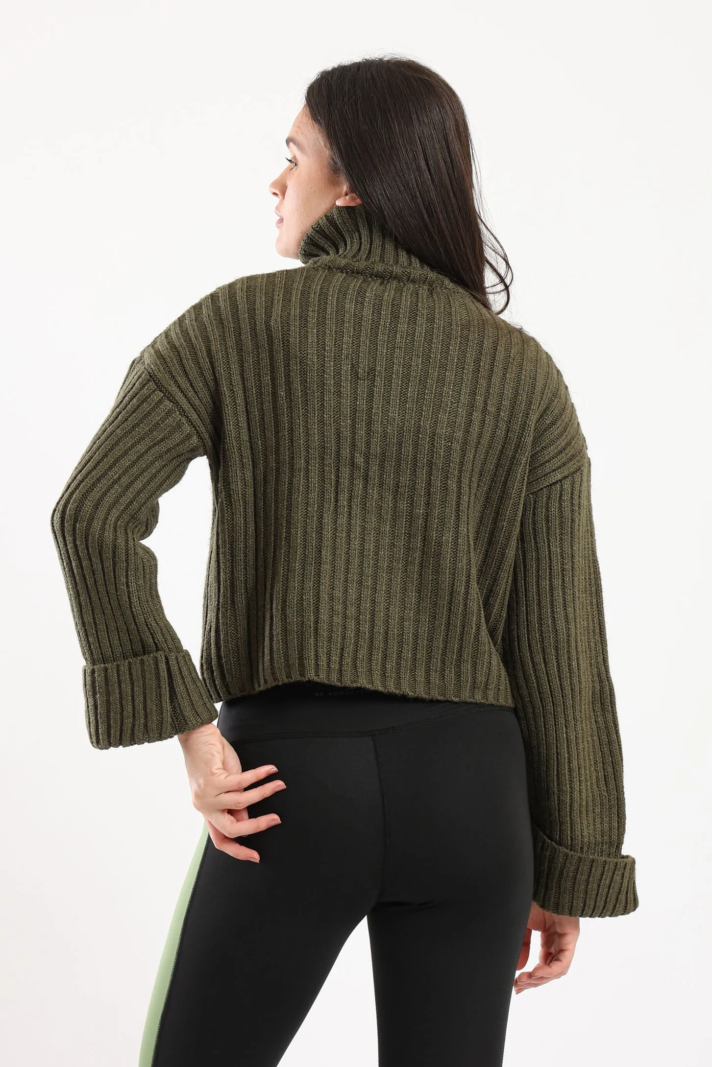 CHUNKY HIGH NECK SWEATER - OLIVE