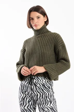 CHUNKY HIGH NECK SWEATER - OLIVE