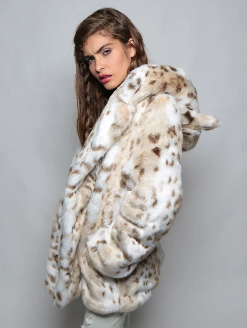 Elegant Classic Faux Fur Coat in Siberian Snow Leopard Print