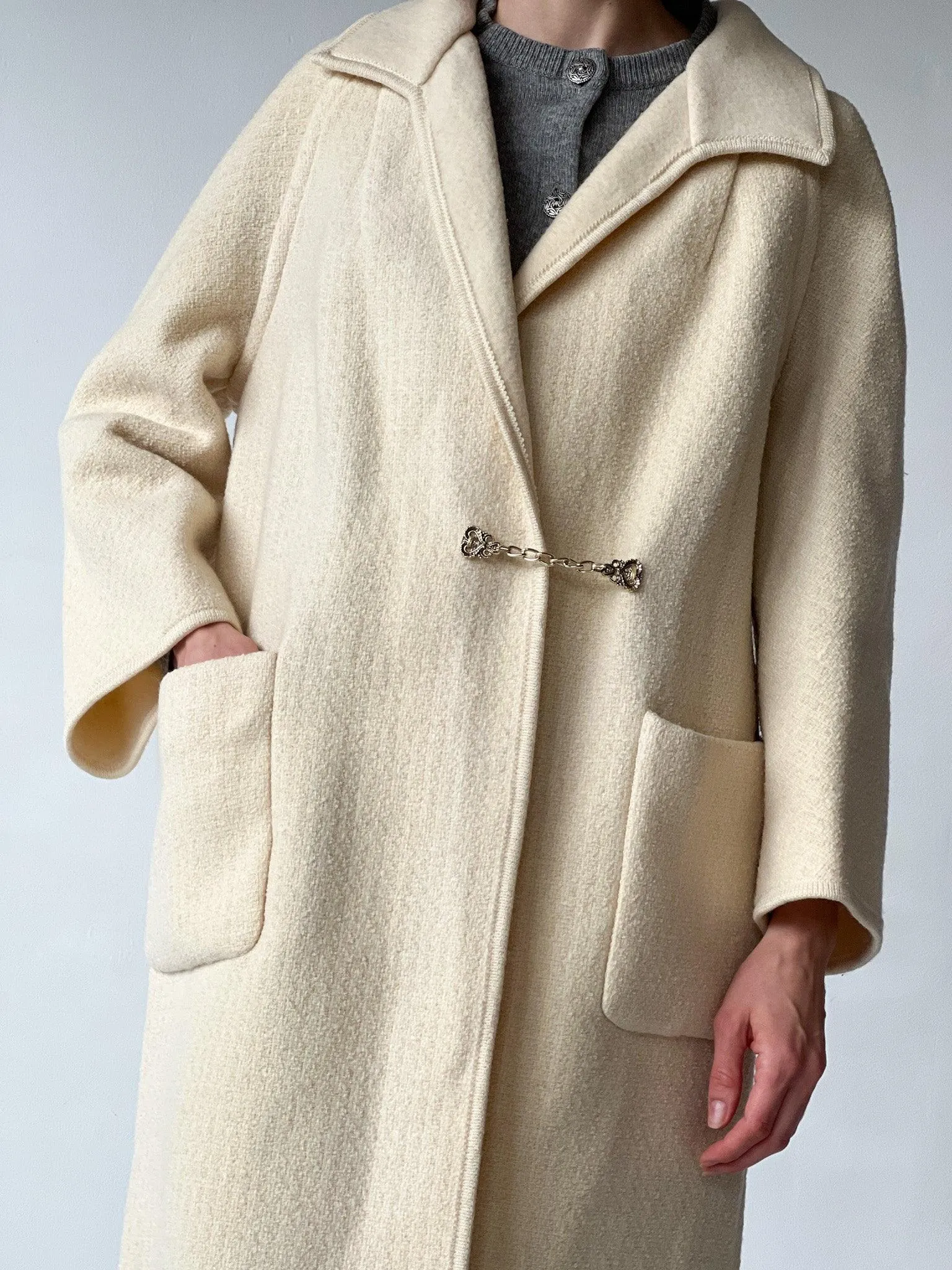 Cream Wool Blanket Overcoat (M)