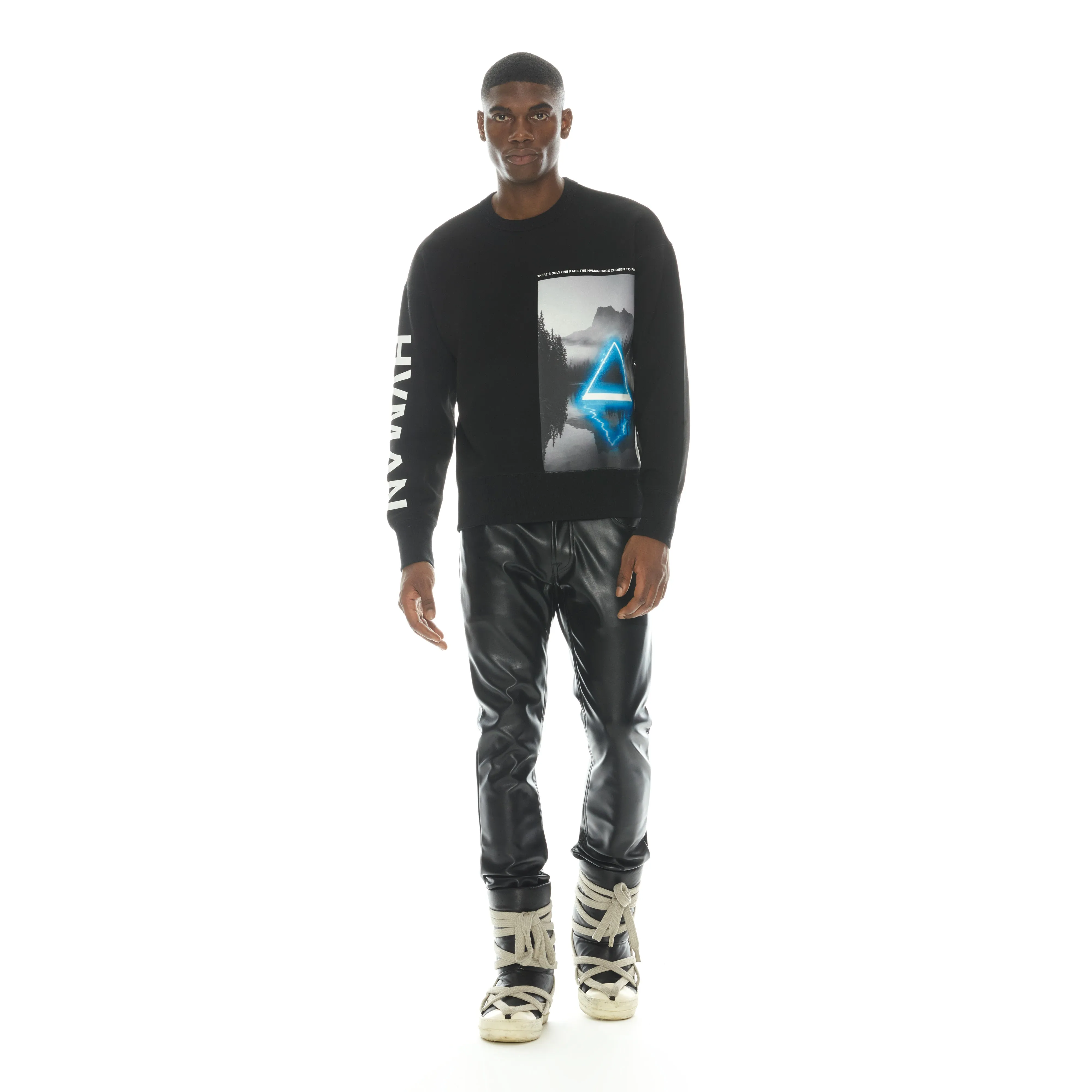 Black Crew Neck Sweatshirt with Graphic Design