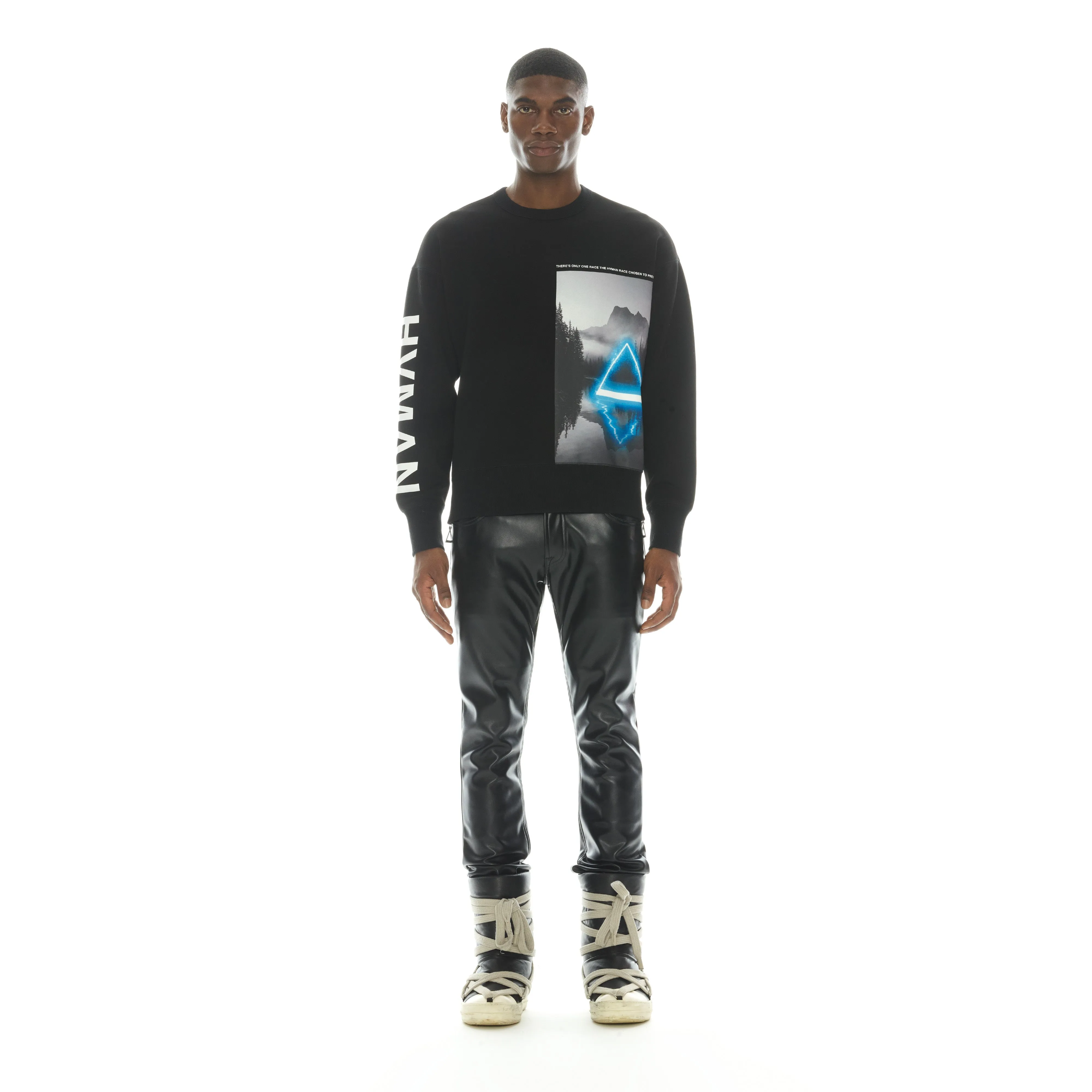 Black Crew Neck Sweatshirt with Graphic Design
