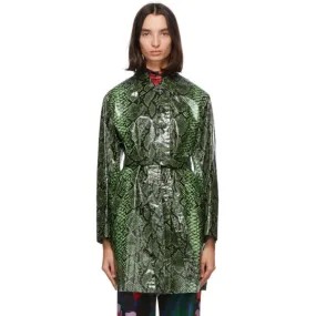 Dries Van Noten Green Snake Coated Trench Coat