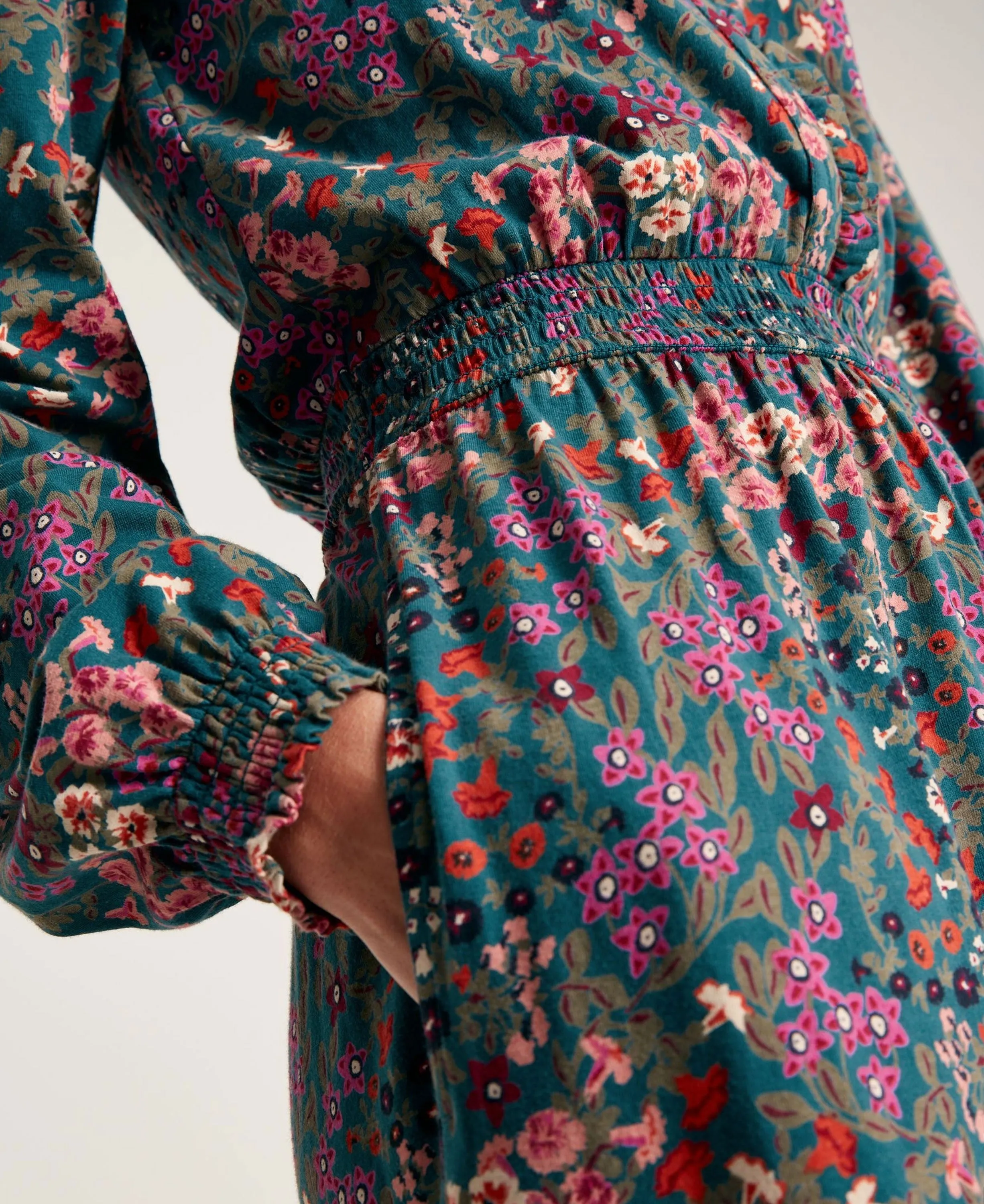 Elsa Frill Neck Dress - Blue Floral