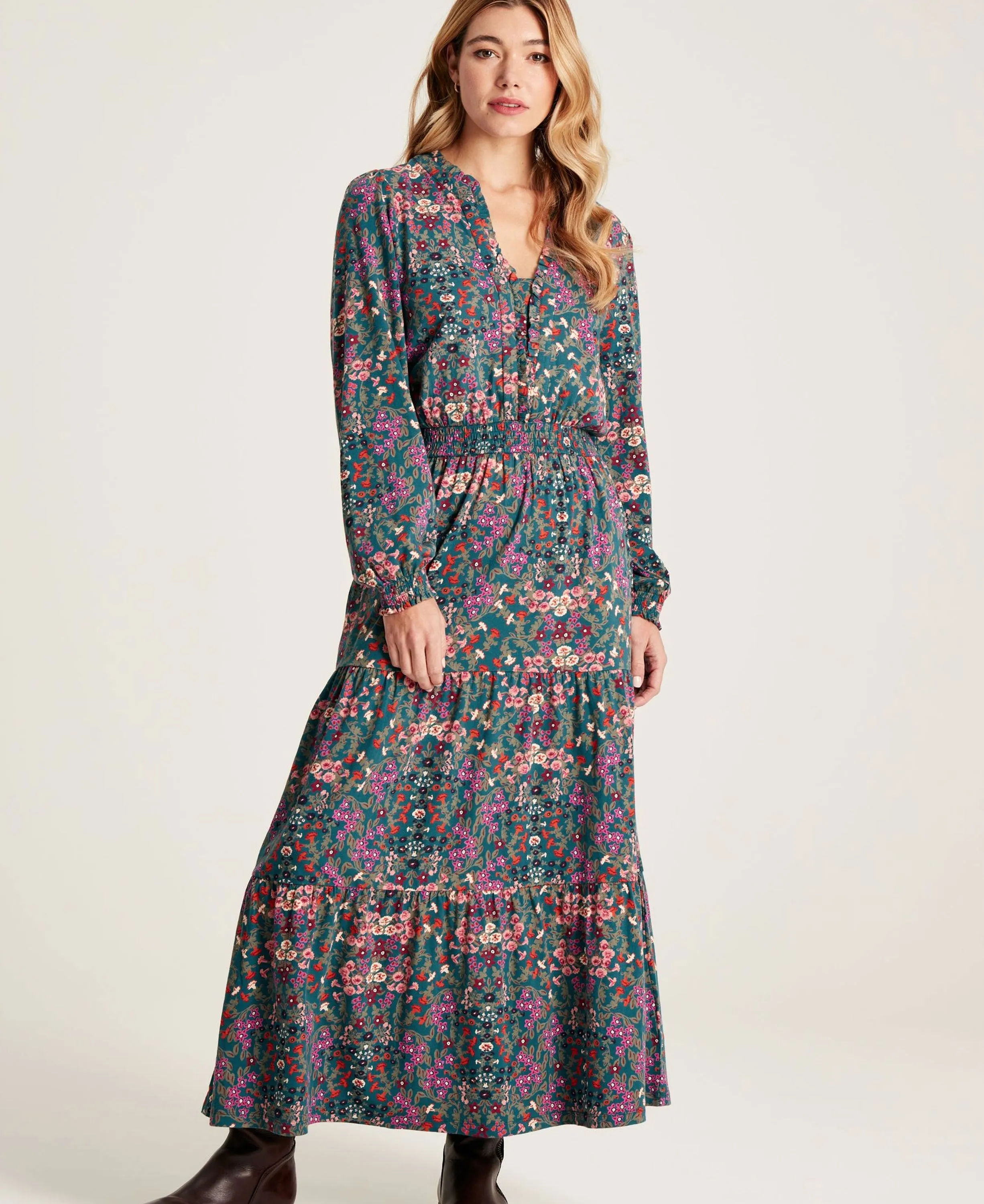 Elsa Frill Neck Dress - Blue Floral