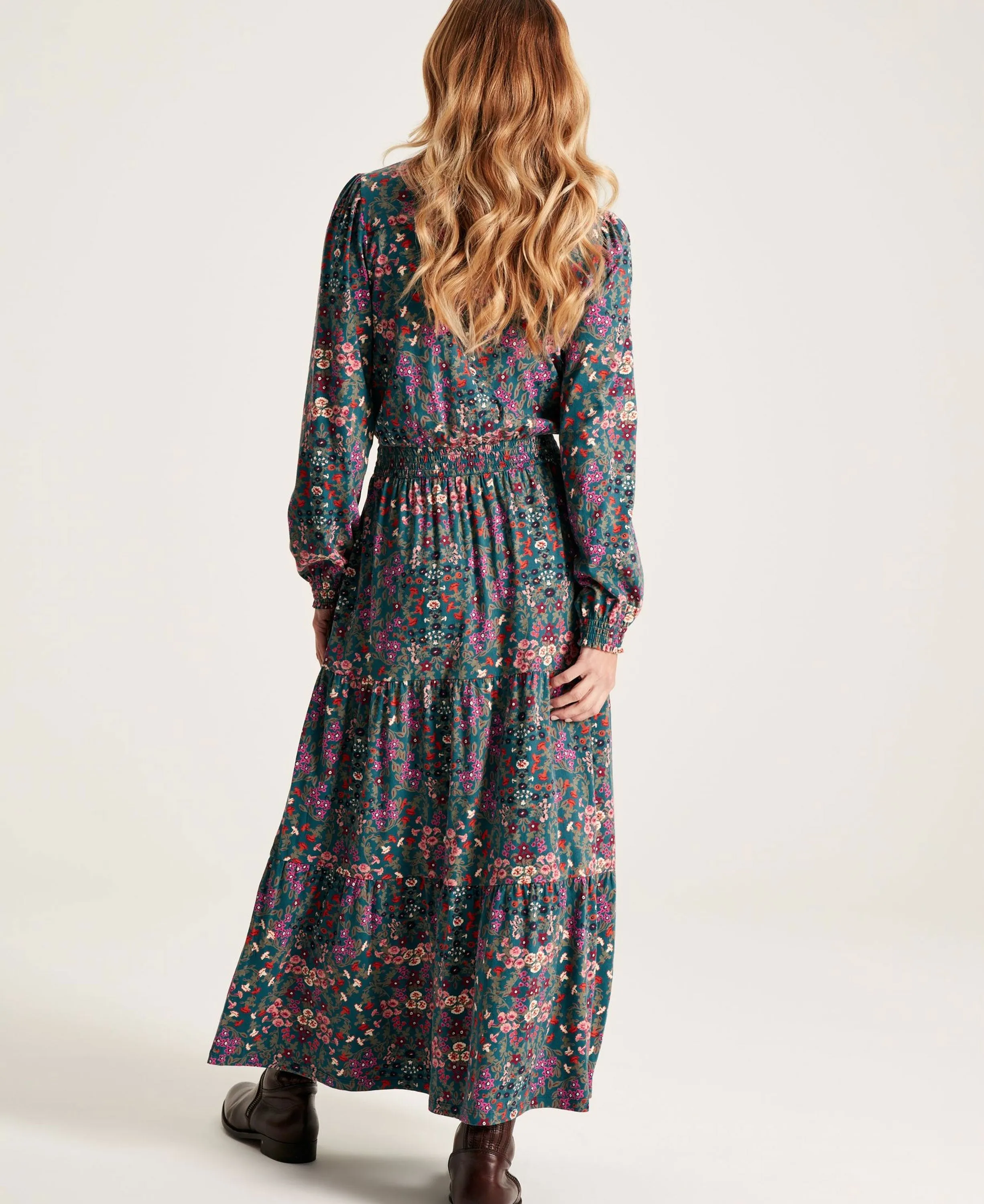 Elsa Frill Neck Dress - Blue Floral