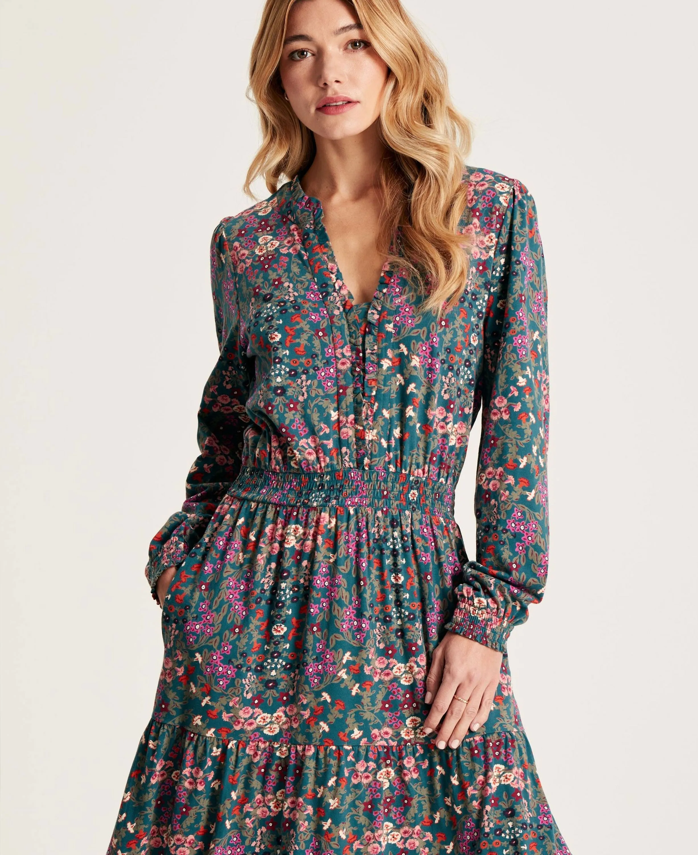 Elsa Frill Neck Dress - Blue Floral