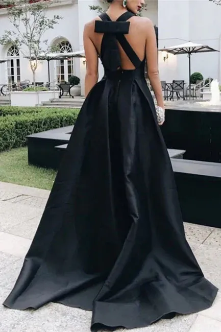 Formal Wear Dresses Elagant Black A-Line Deep V Neck Formal Long Party Dress Stores With Prom Dresses Formal Women's Dresses