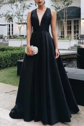 Formal Wear Dresses Elagant Black A-Line Deep V Neck Formal Long Party Dress Stores With Prom Dresses Formal Women's Dresses