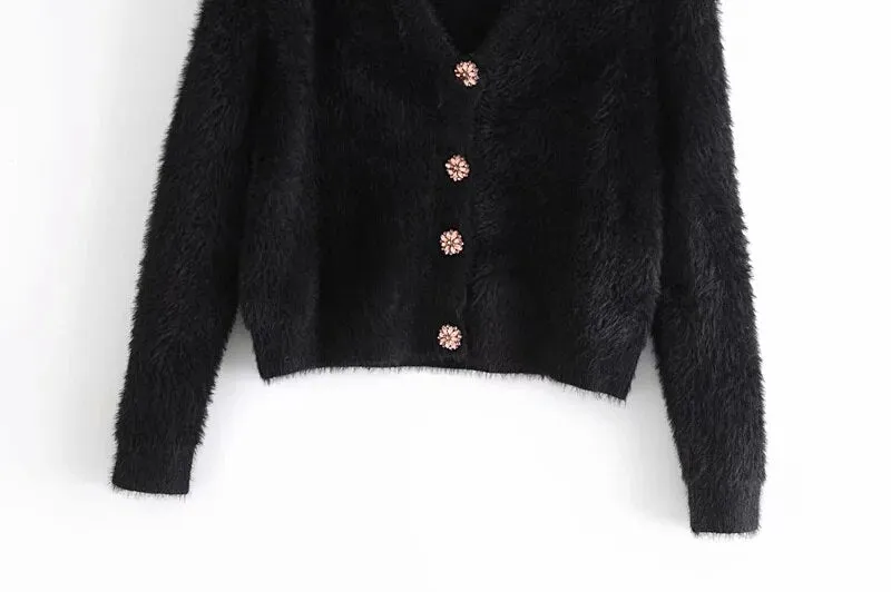 FUR CROPPED KNITTED CARDIGAN