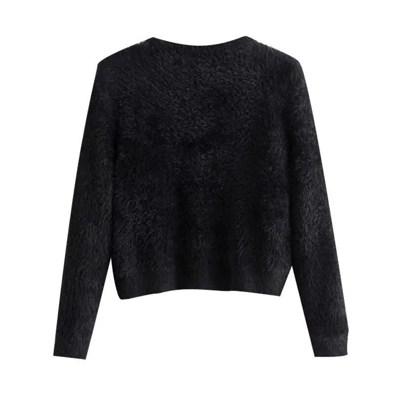 FUR CROPPED KNITTED CARDIGAN