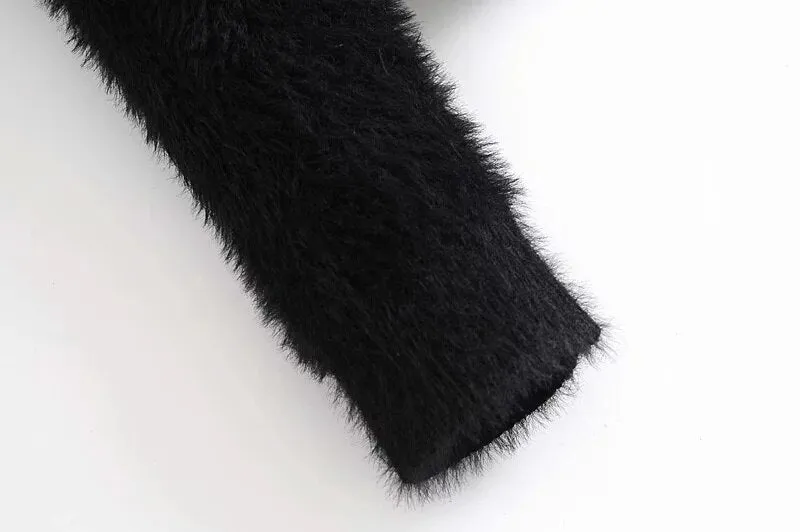 FUR CROPPED KNITTED CARDIGAN