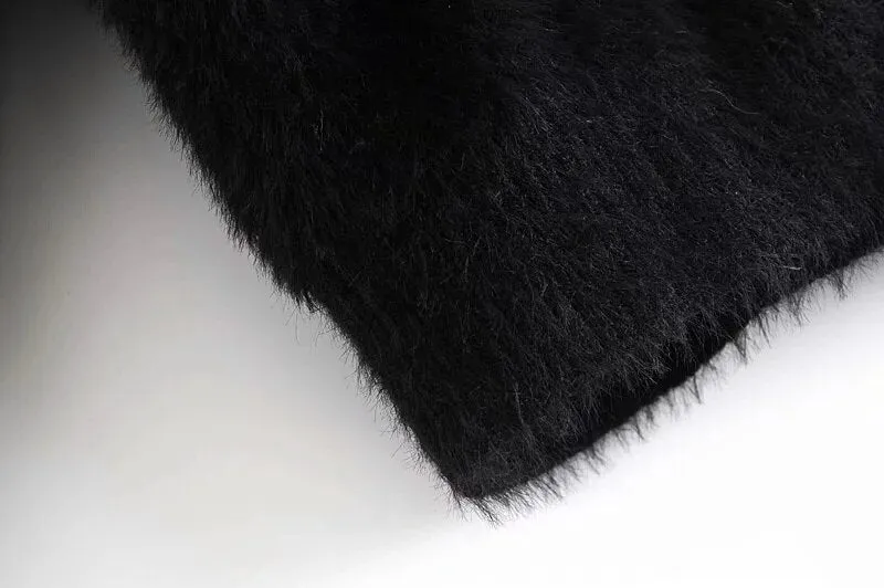 FUR CROPPED KNITTED CARDIGAN