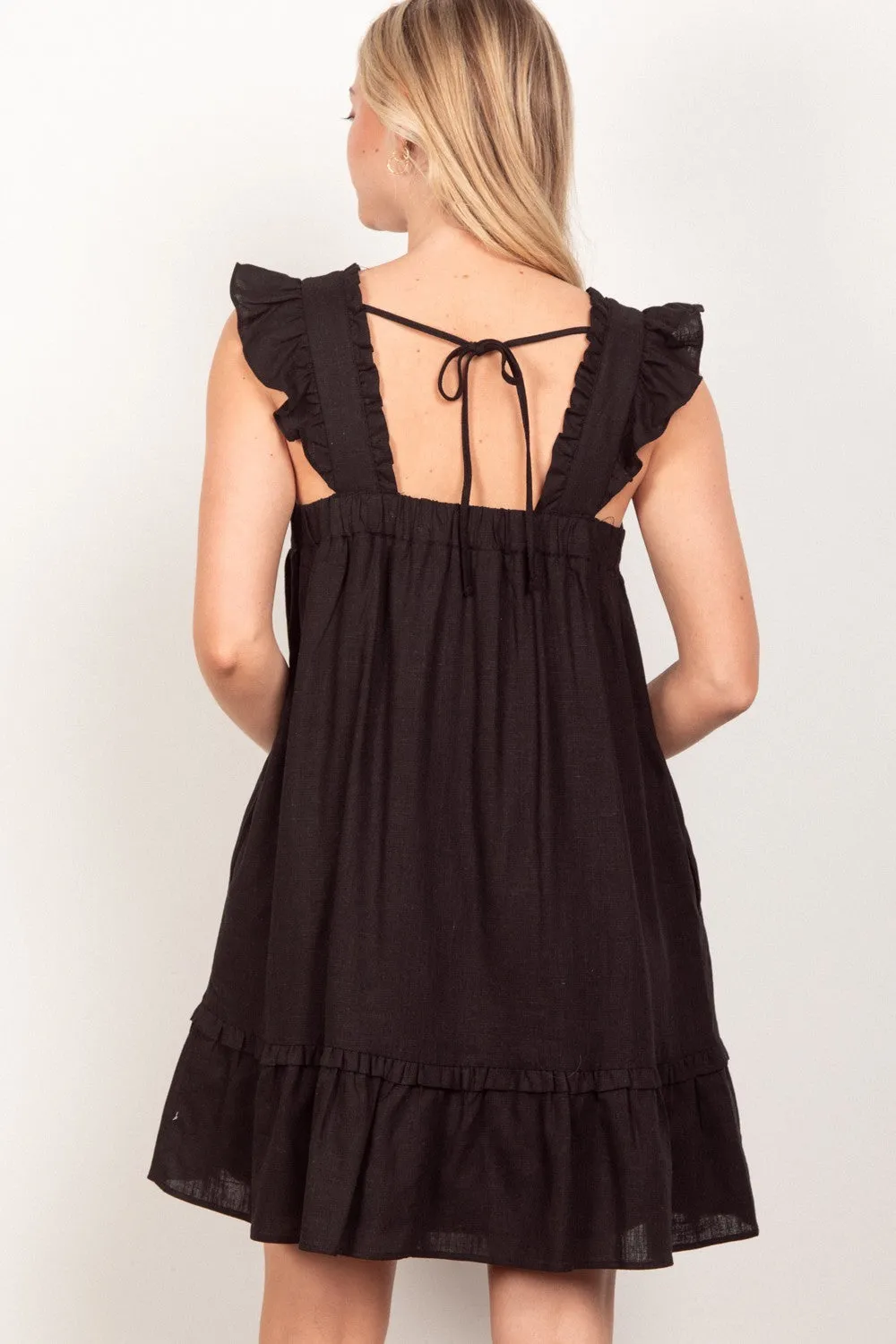 Gia Linen Backless Mini Dress-Black