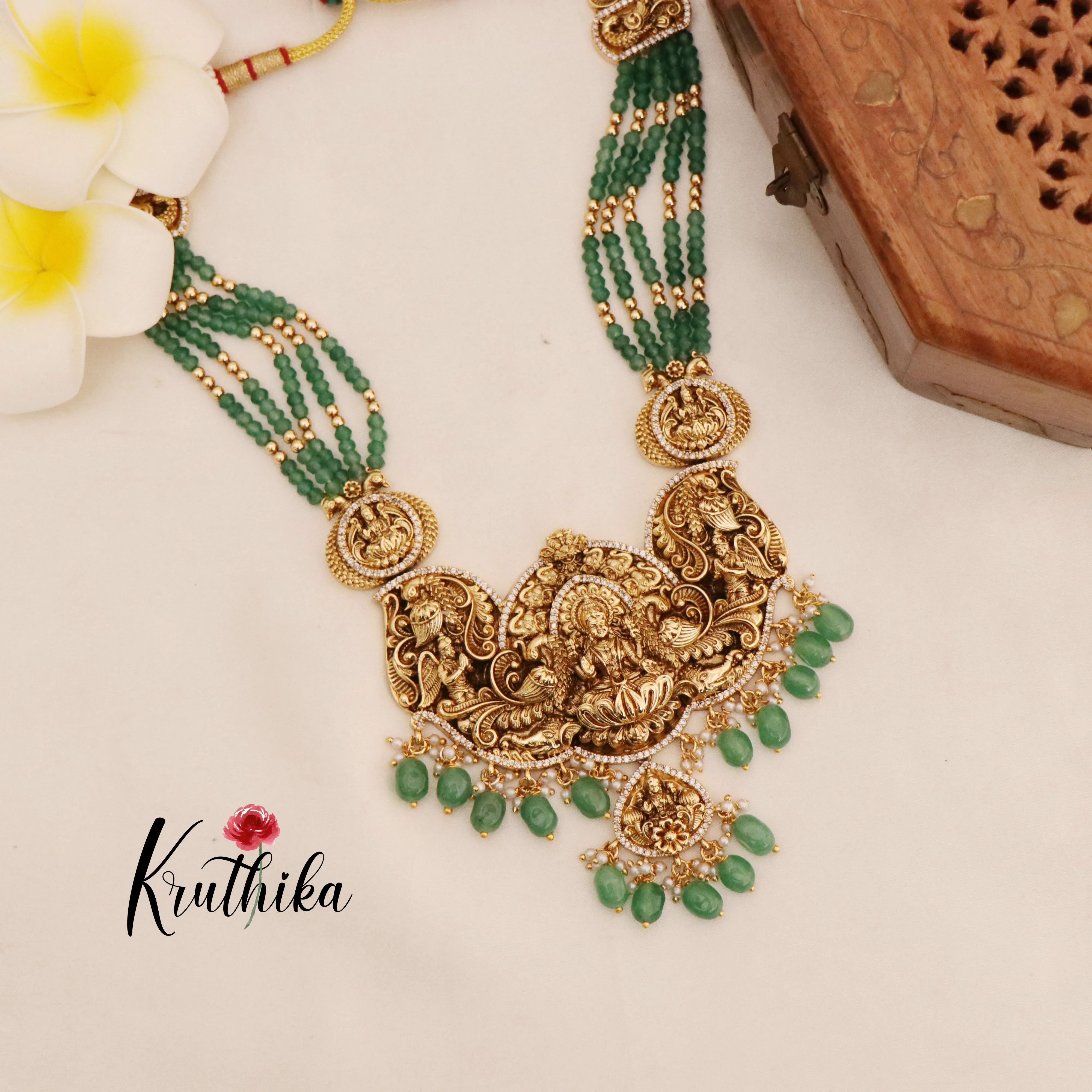 Gorgeous Green beaded temple Mid length haaram LH815