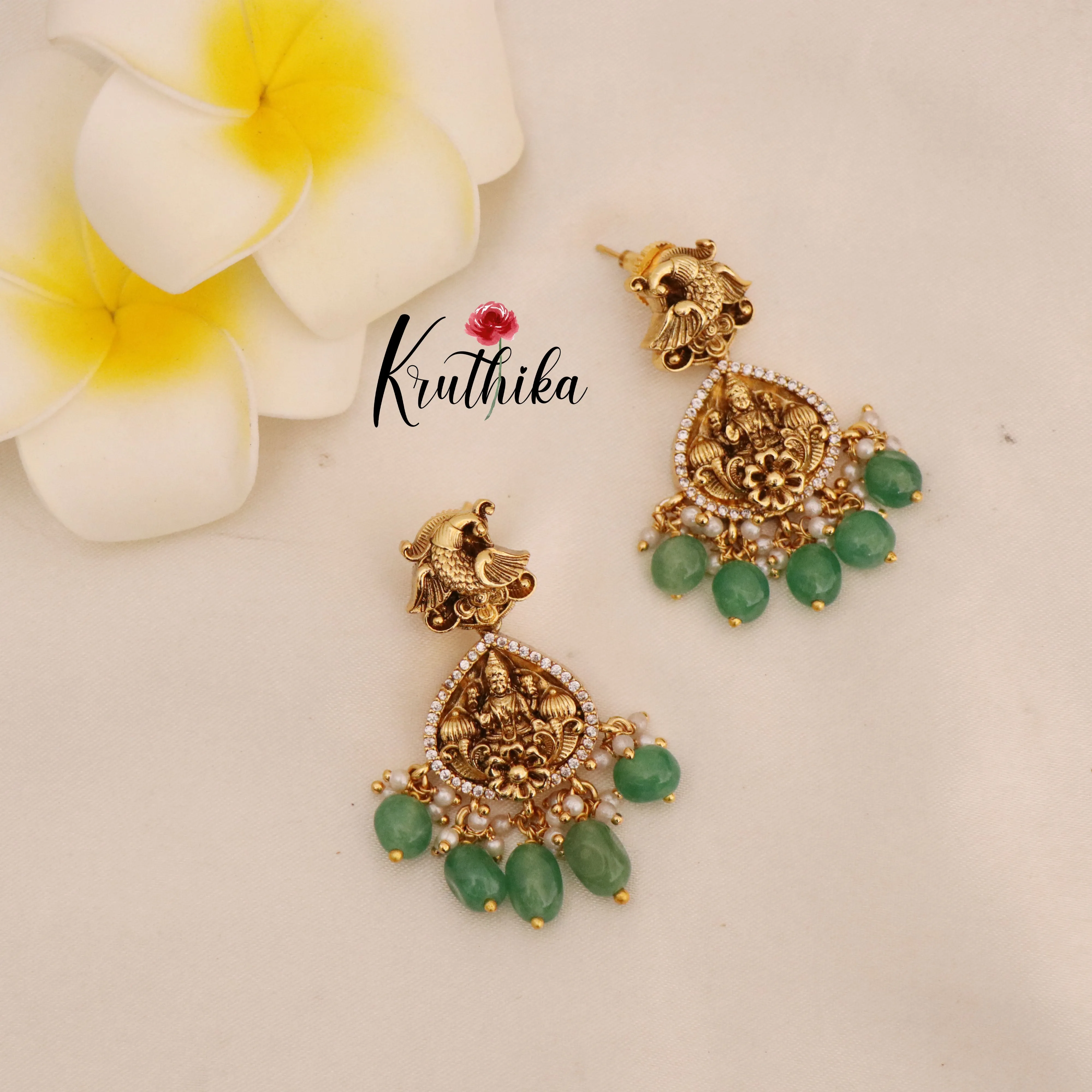 Gorgeous Green beaded temple Mid length haaram LH815