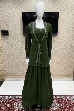 Green Beads and Sequins work Overcoat Styled Floor Length Anarkali Suit