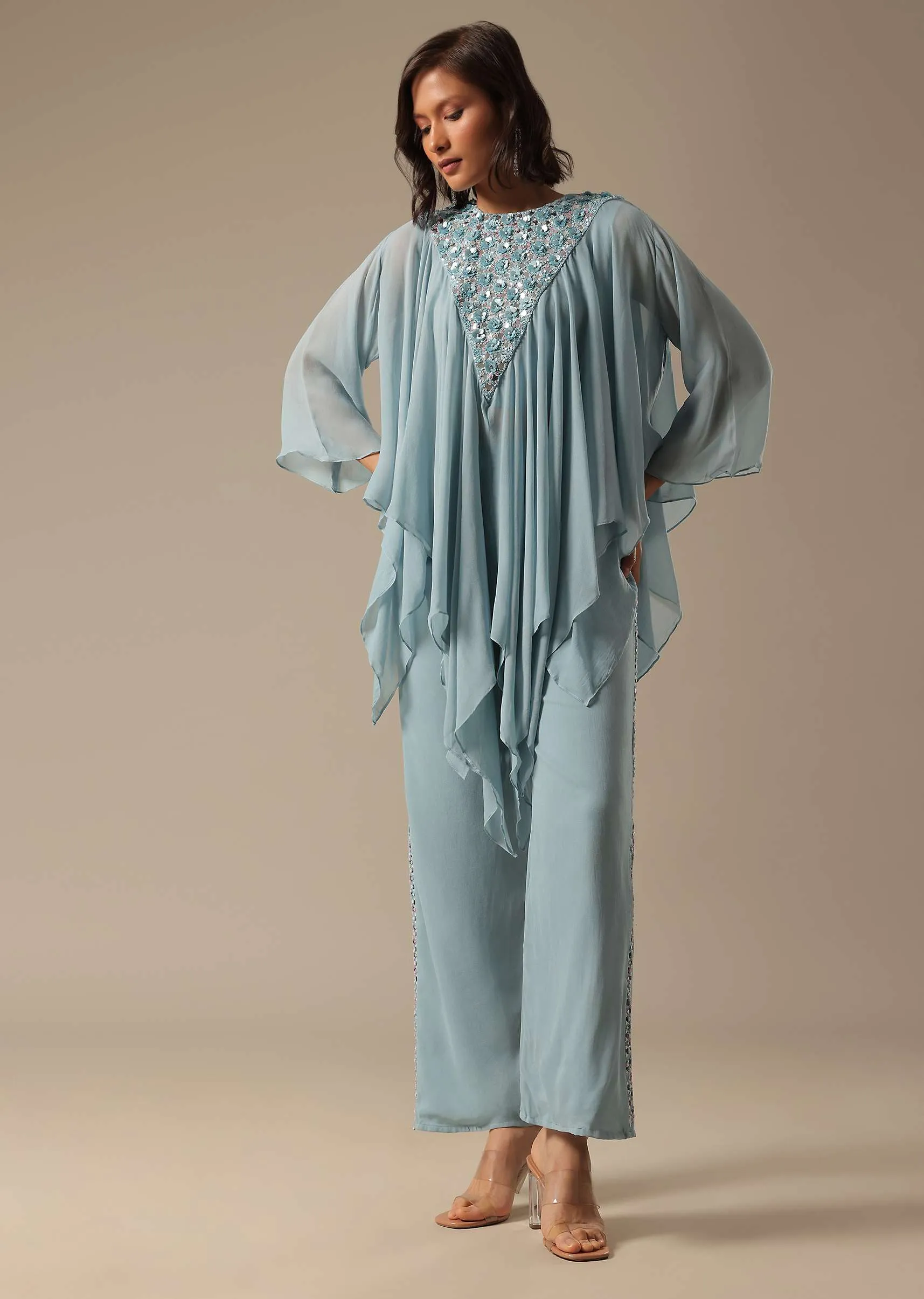 Grey Pant Set With Sequin Work Kurta