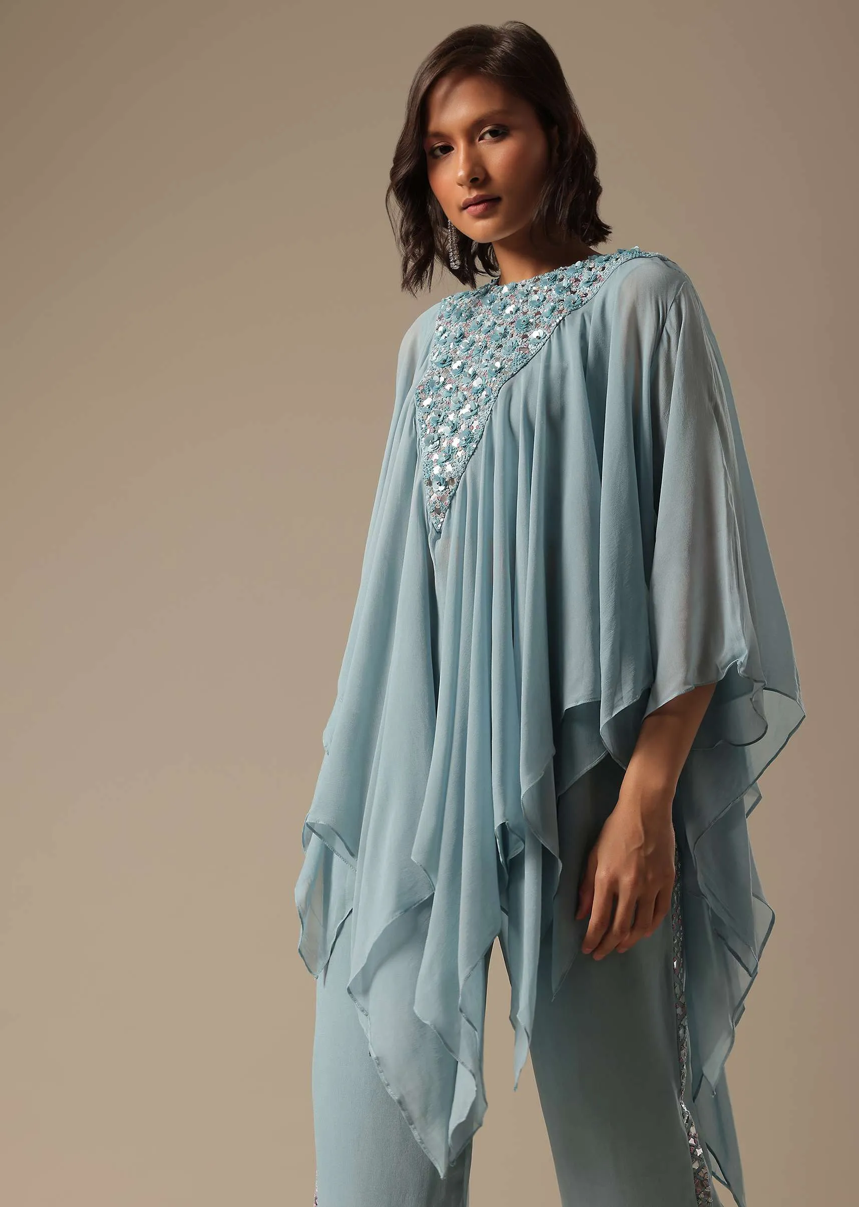 Grey Pant Set With Sequin Work Kurta
