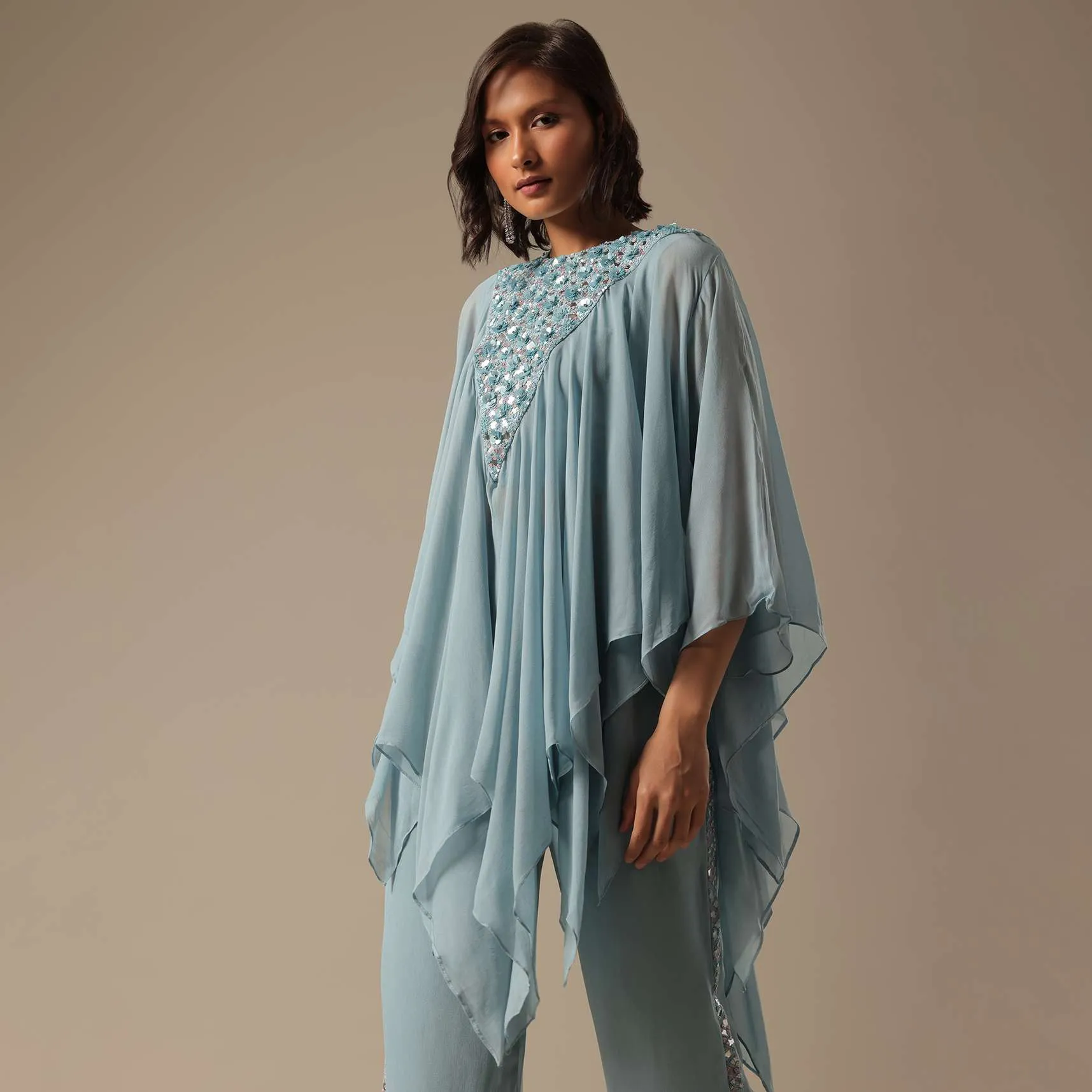 Grey Pant Set With Sequin Work Kurta