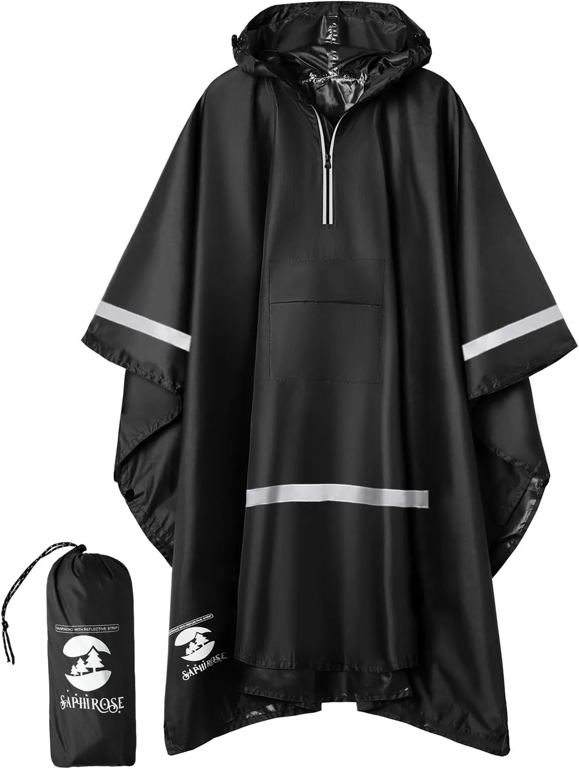 Hooded Rain Poncho Waterproof Raincoat Jacket for Men Women Adults
