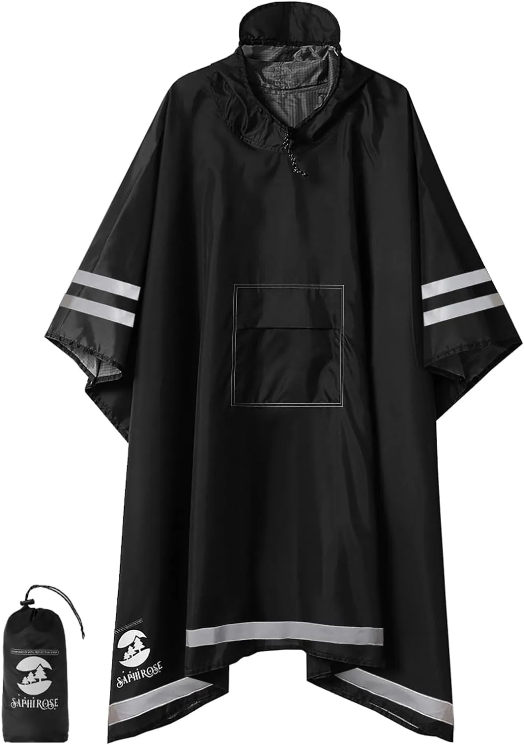 Hooded Rain Poncho Waterproof Raincoat Jacket for Men Women Adults