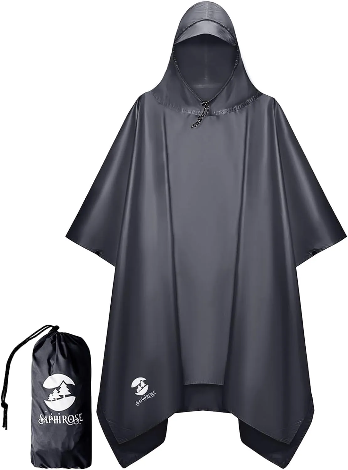 Hooded Rain Poncho Waterproof Raincoat Jacket for Men Women Adults