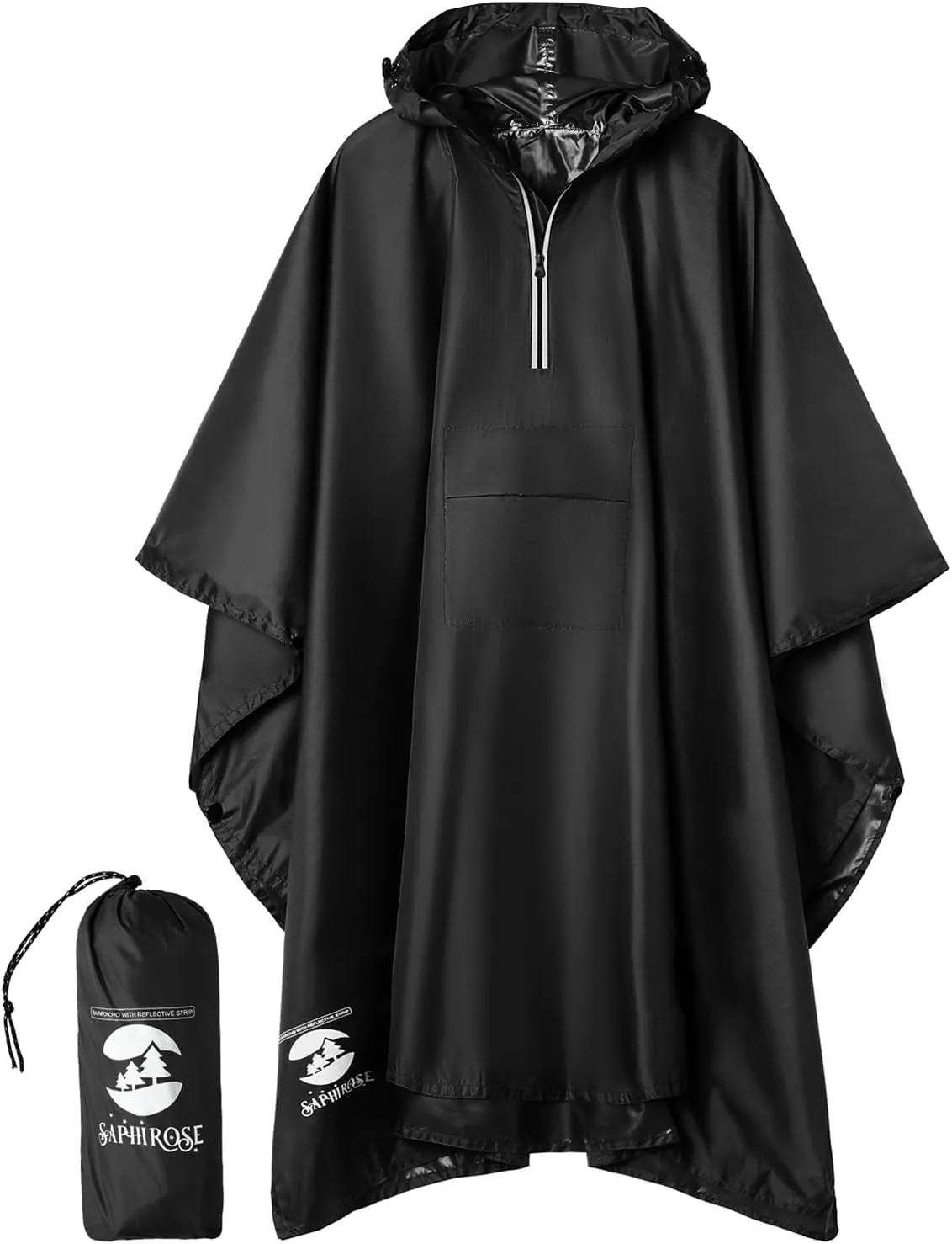 Hooded Rain Poncho Waterproof Raincoat Jacket for Men Women Adults