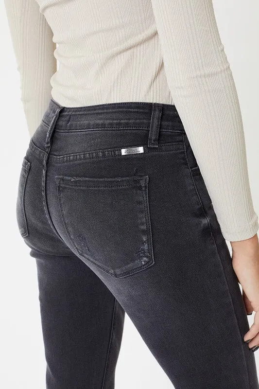 Kan Can Dark Grey Mid Rise Flare Jeans