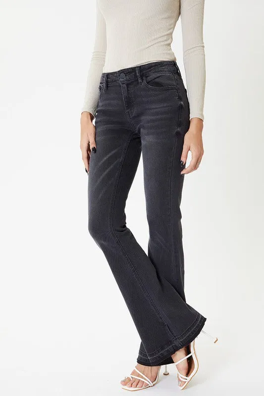 Kan Can Dark Grey Mid Rise Flare Jeans