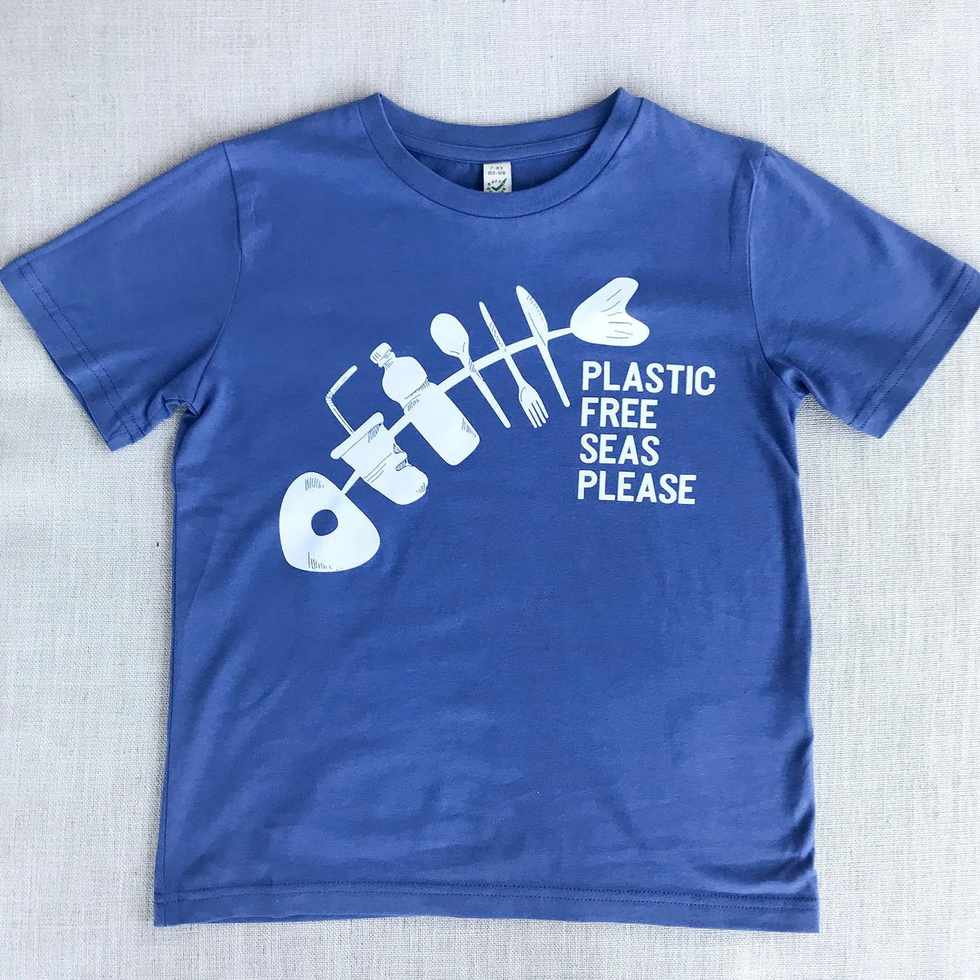 Kids 'Plastic Free Seas Please' Fish T-Shirt - Blue