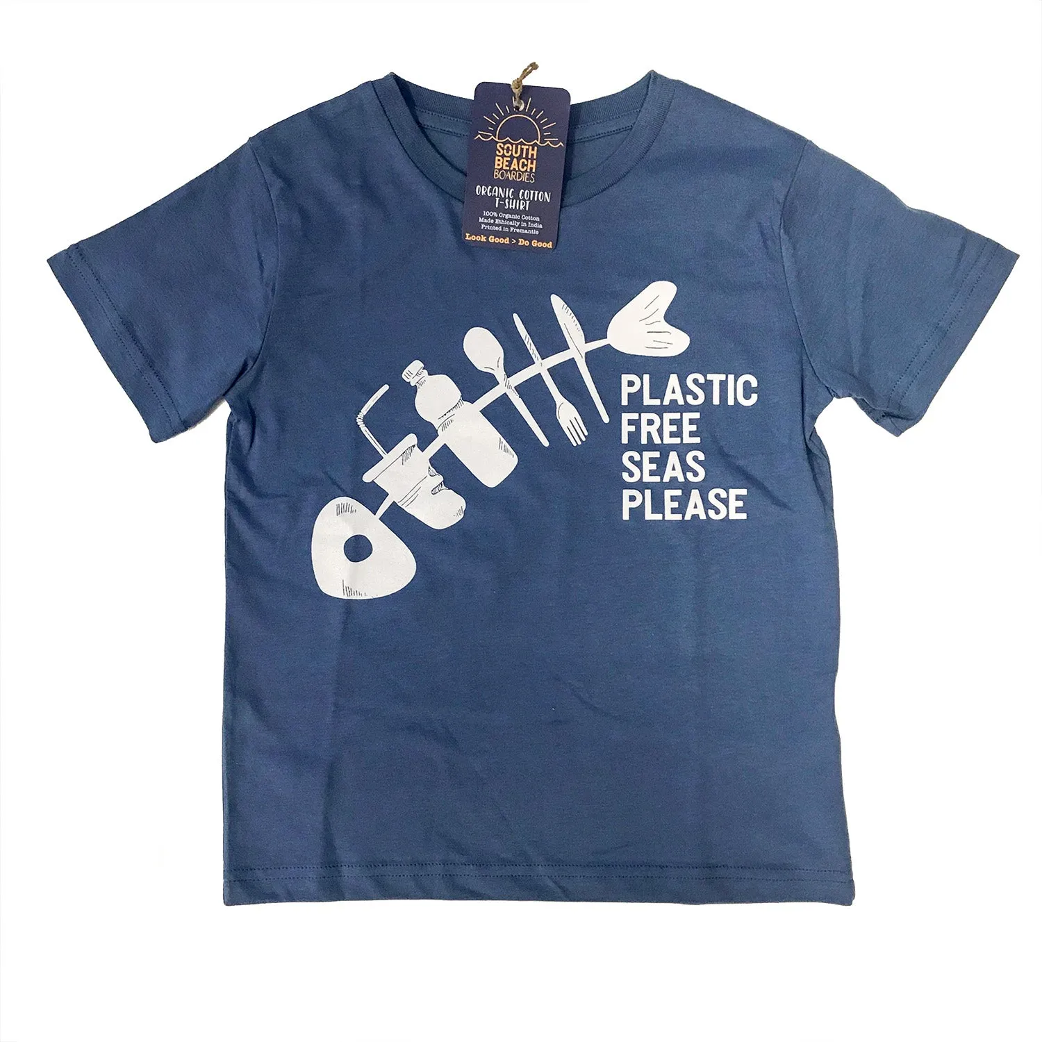 Kids 'Plastic Free Seas Please' Fish T-Shirt - Blue