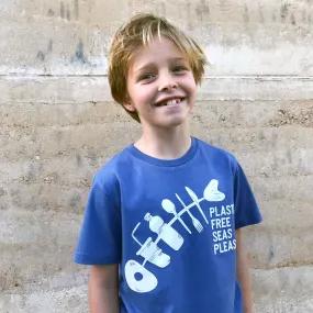 Kids 'Plastic Free Seas Please' Fish T-Shirt - Blue