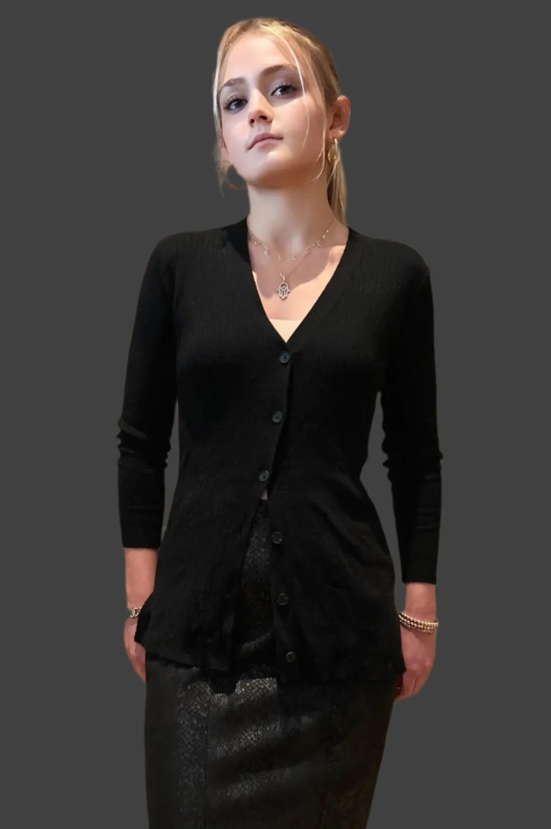 Lightweight Rib Knit Cardigan with Cashmere - The Trinity