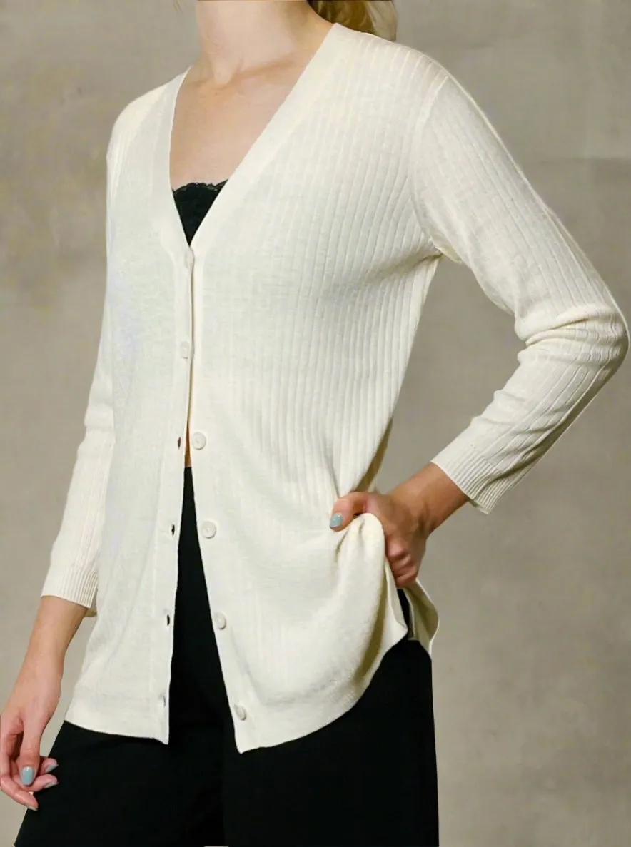 Lightweight Rib Knit Cardigan with Cashmere - The Trinity