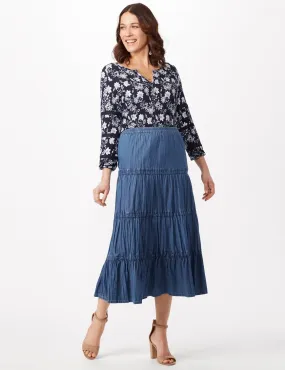 Long Denim Tier Skirt