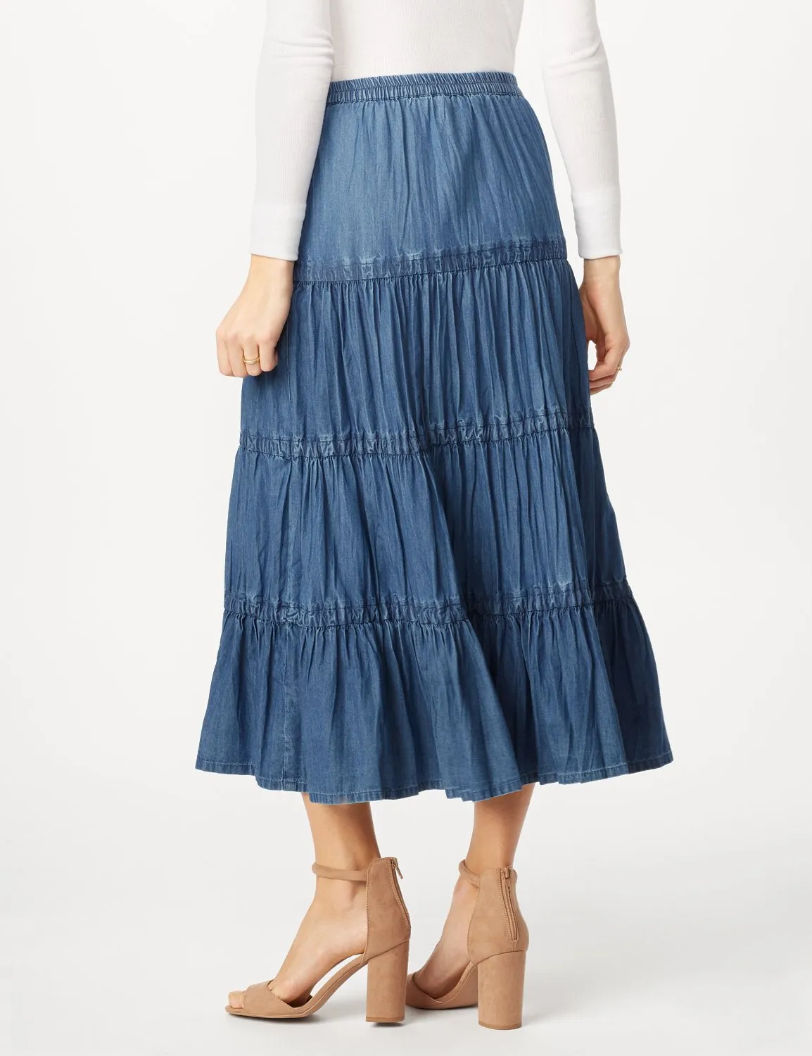 Long Denim Tier Skirt