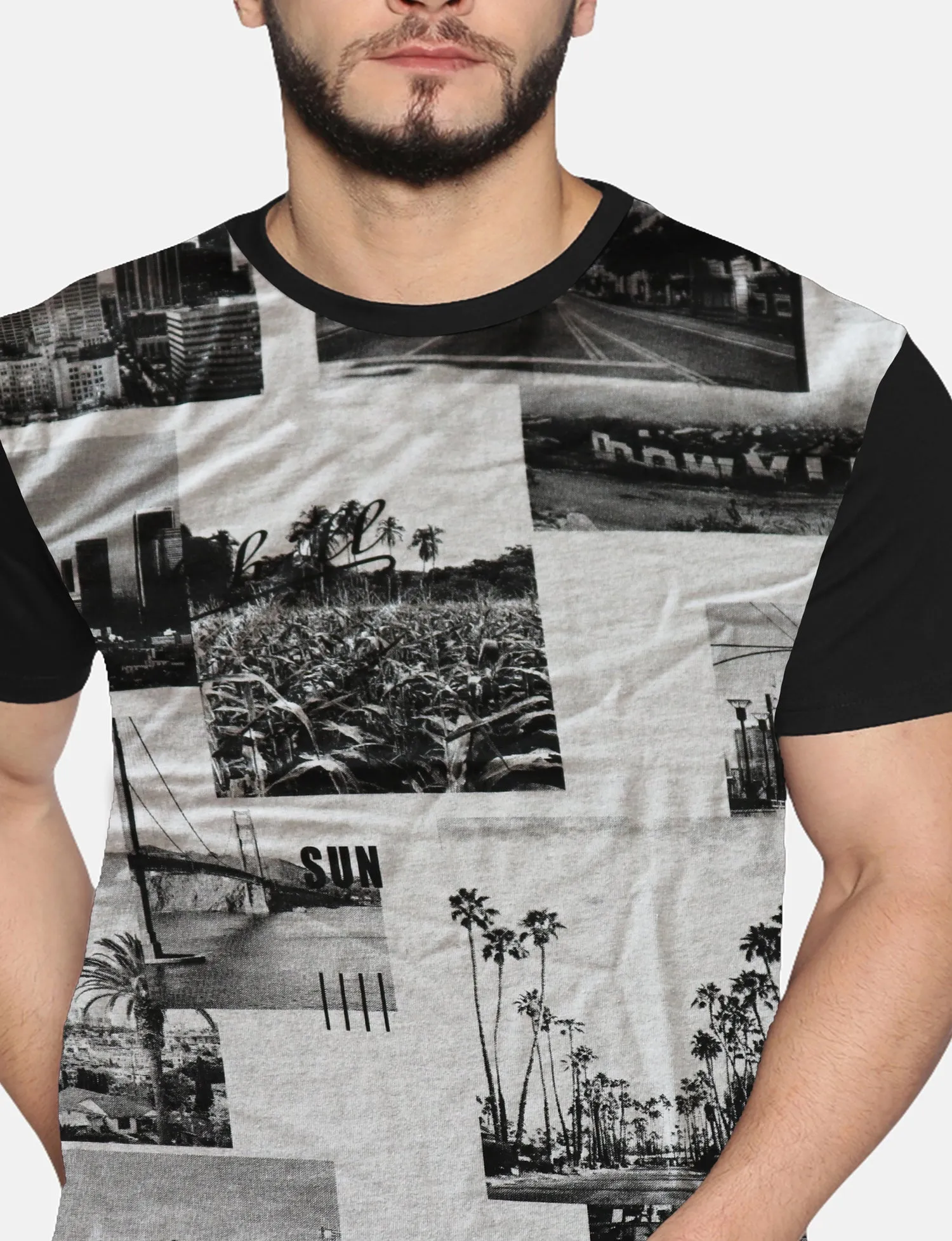 Men Black Printed Trendy Round Neck Organic Cotton Half Sleeve Casual T-Shirt