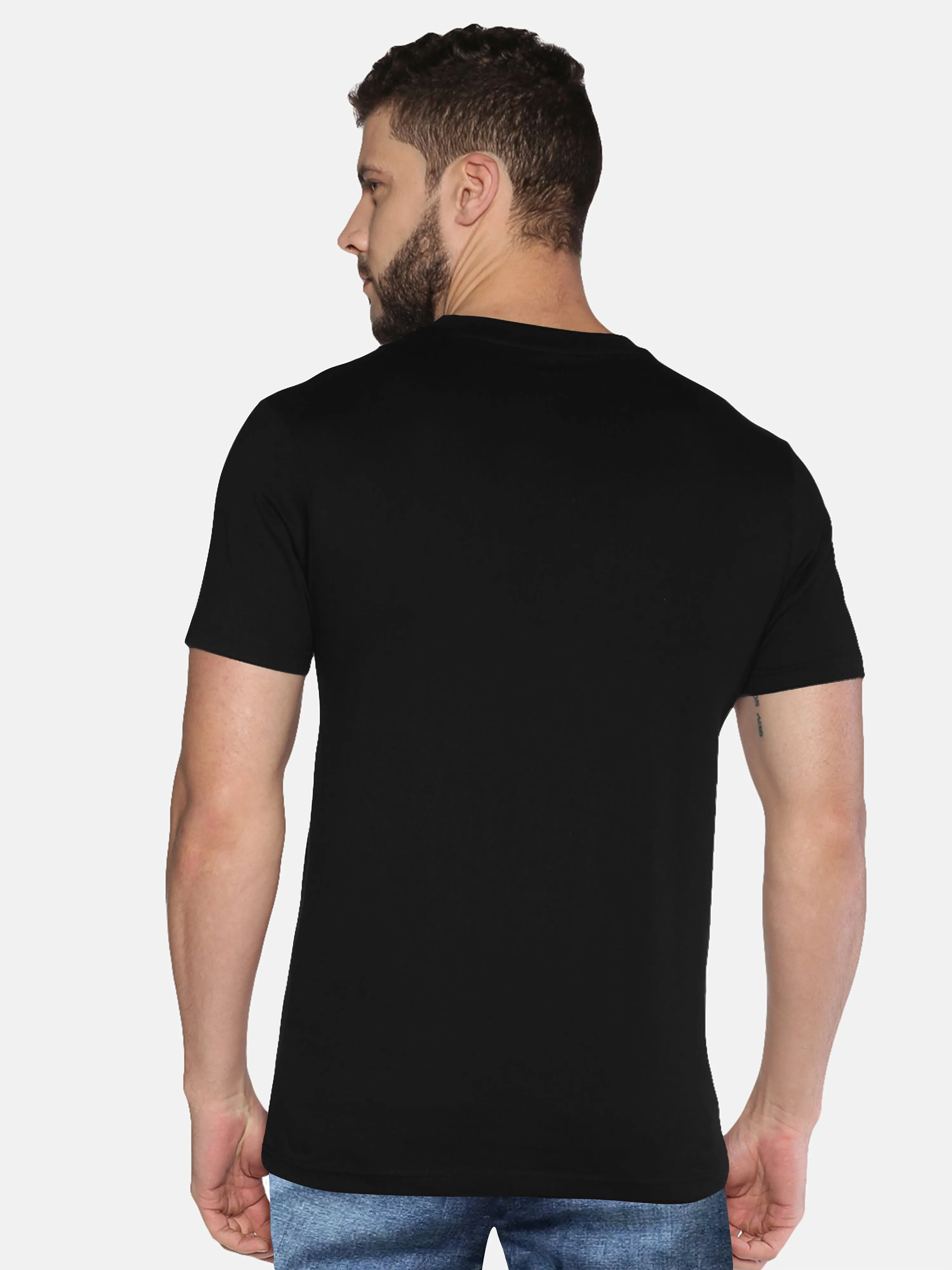 Men Black Printed Trendy Round Neck Organic Cotton Half Sleeve Casual T-Shirt