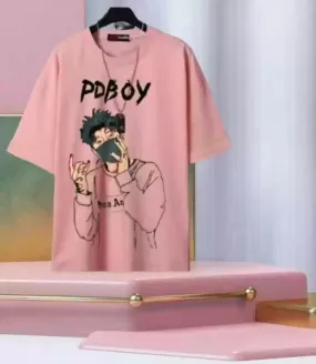 Men Printed Round Neck Cotton Blend Pink T-Shirt X3388381