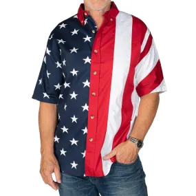 Mens American Flag Half Stars and Half Stripes Woven Shirt